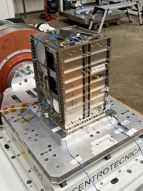 Exobotics spacecraft during vibration testing